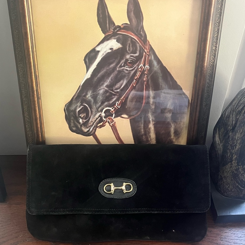 Black Suede Horsebit Clutch